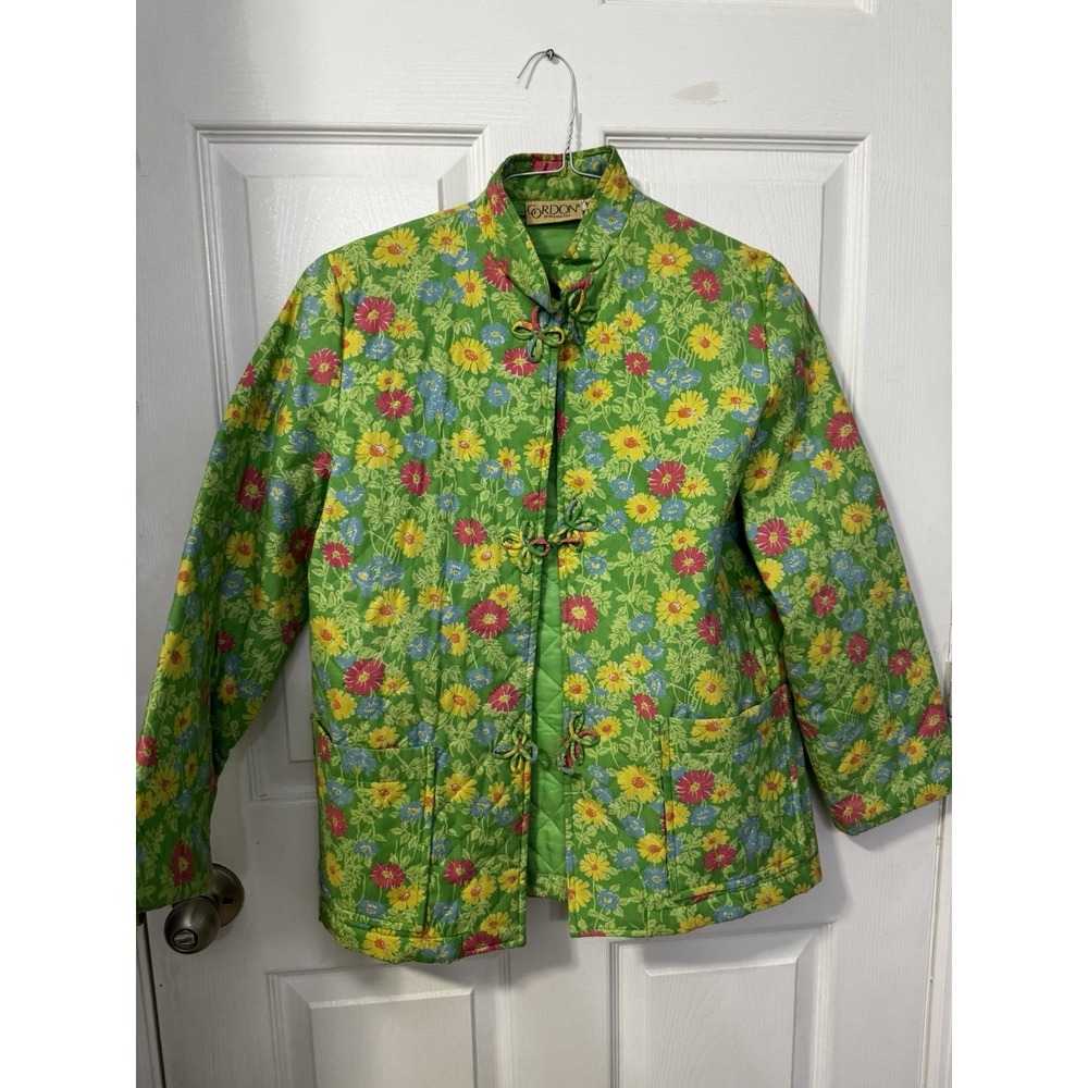 Vintage 70s Gordon of Philadelphia Womens M Quilted Floral Frog Button Jacket